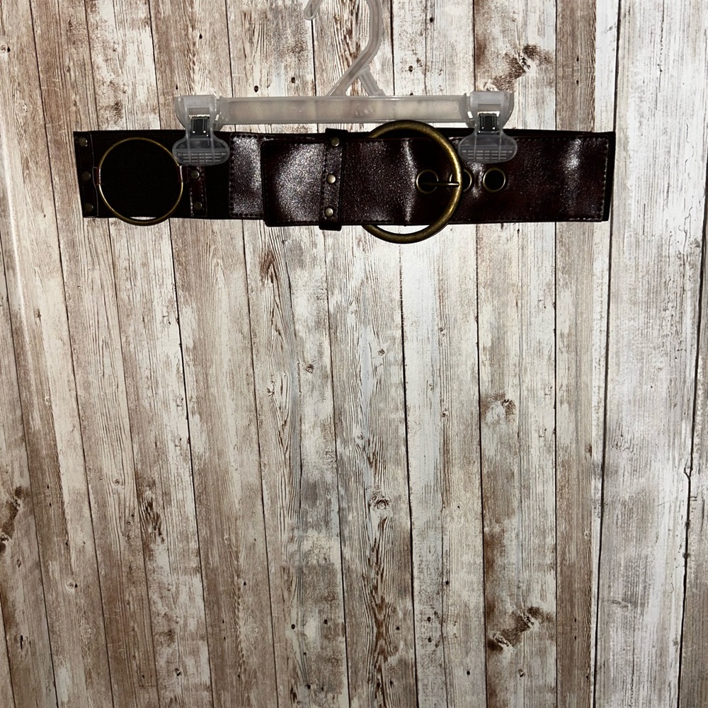 Wide Brown Belt with Gold Buckle